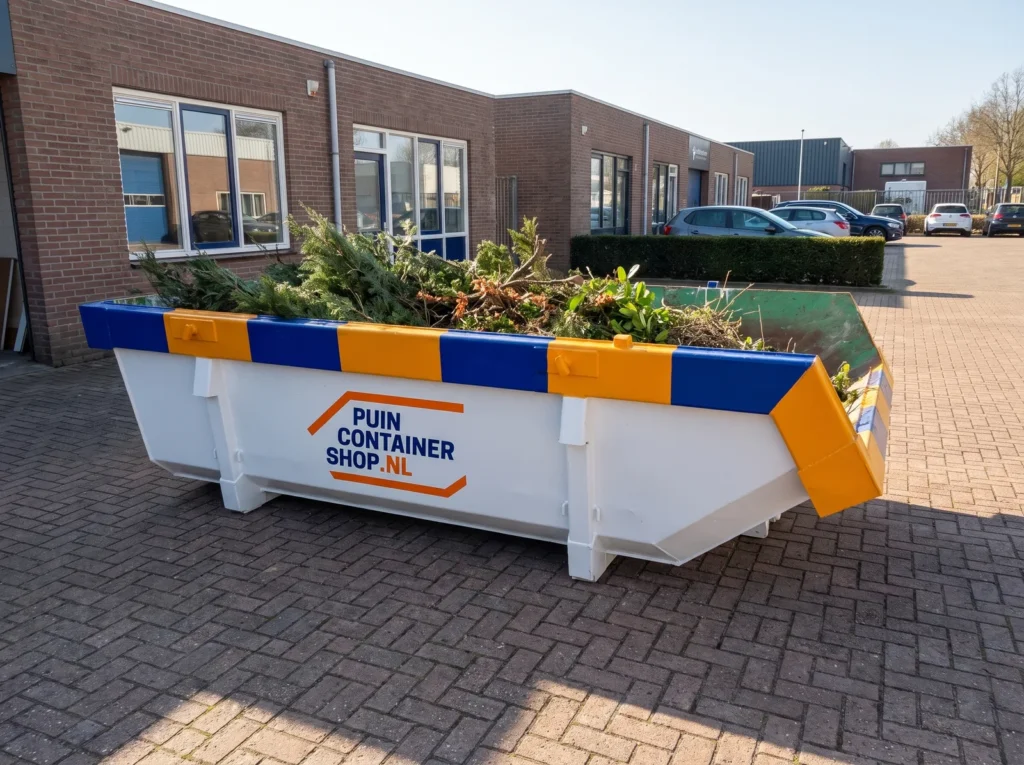 Container huren in Doetinchem: afzetcontainer van Puincontainershop.nl op een oprit bij een woning