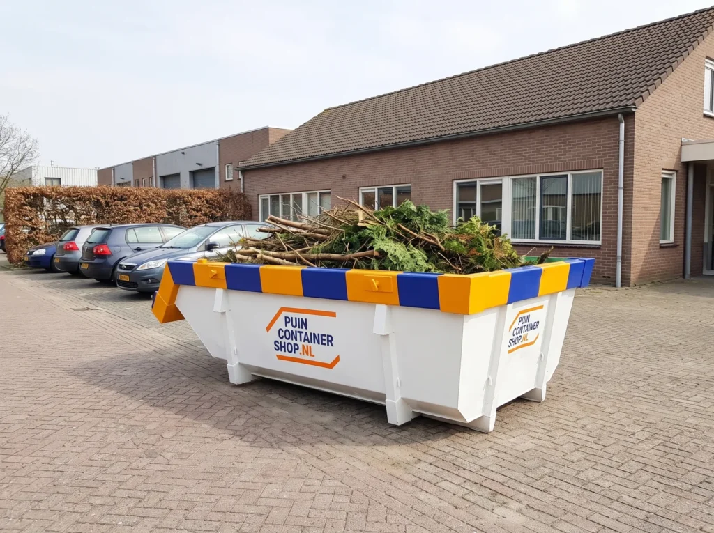 Container huren in Houten: afzetcontainer van Puincontainershop.nl op een ruime oprit bij een woning