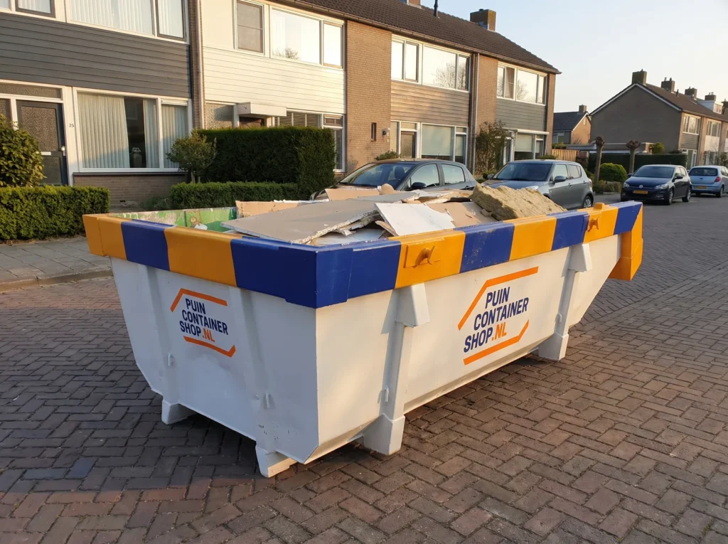 Container huren in Krimpen aan den IJssel: afzetcontainer van Puincontainershop.nl bij een woning