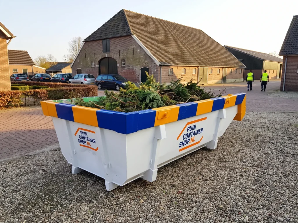 Container huren in Leusden: afzetcontainer van Puincontainershop.nl op een ruime oprit bij een woning