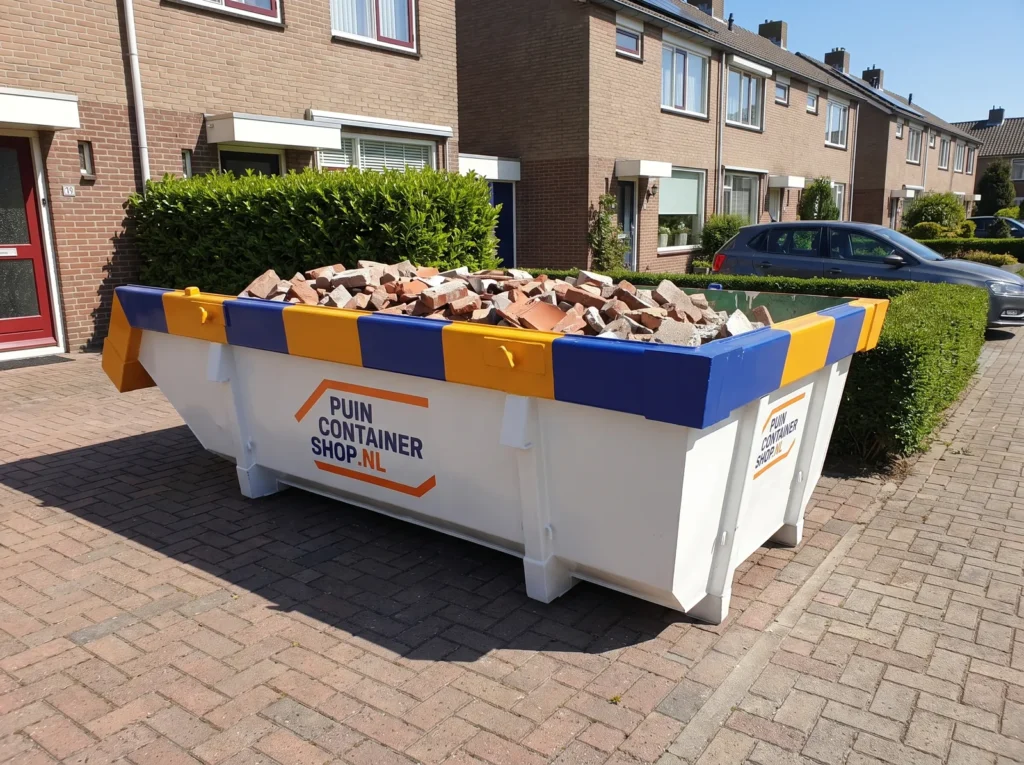Container huren in Rotterdam: afzetcontainer van Puincontainershop.nl bij een woning
